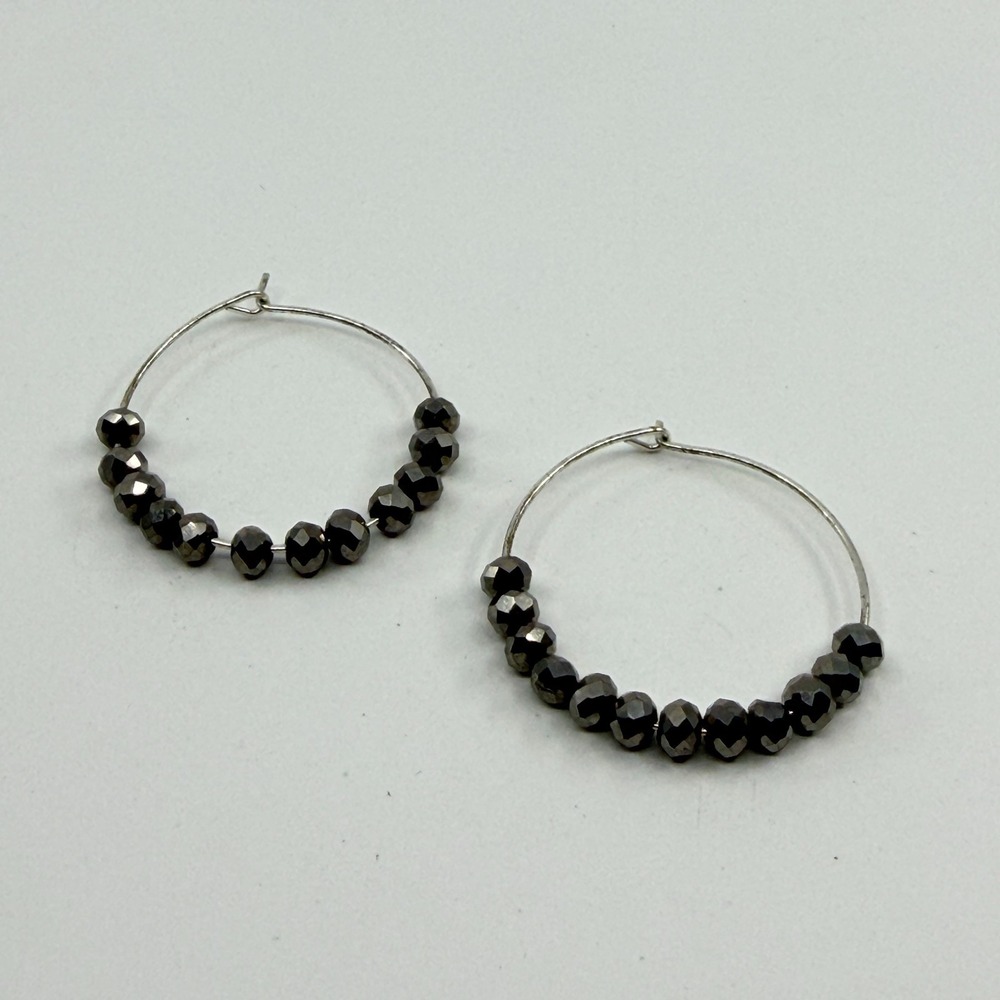 Y2K Gunmetal Bead Hoop Earrings Minimalist Statement Jewelry Gift Boho Classic